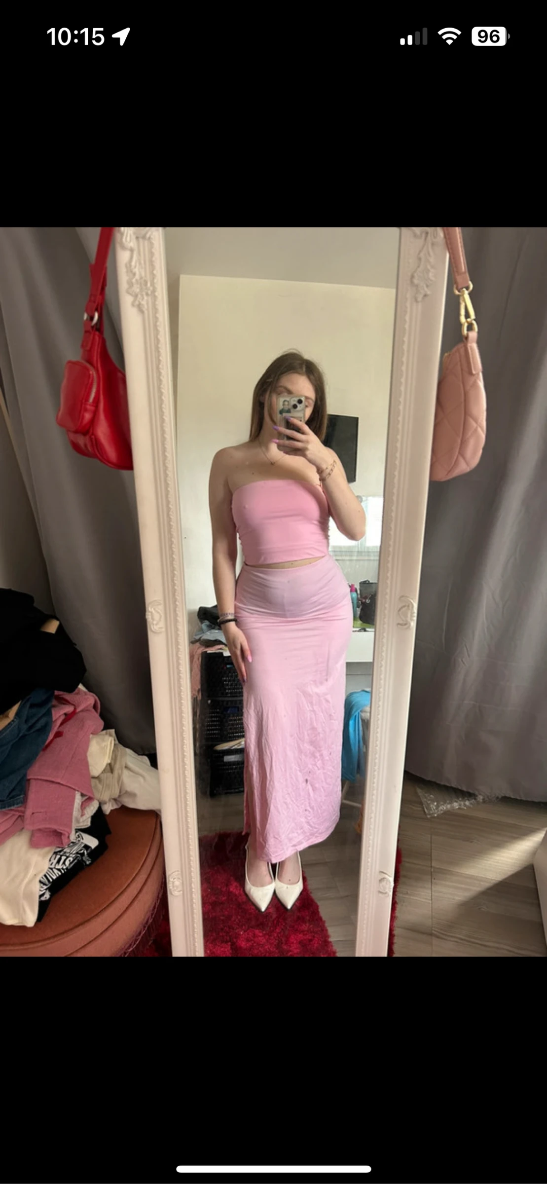 Ensemble top + jupe rose pastel